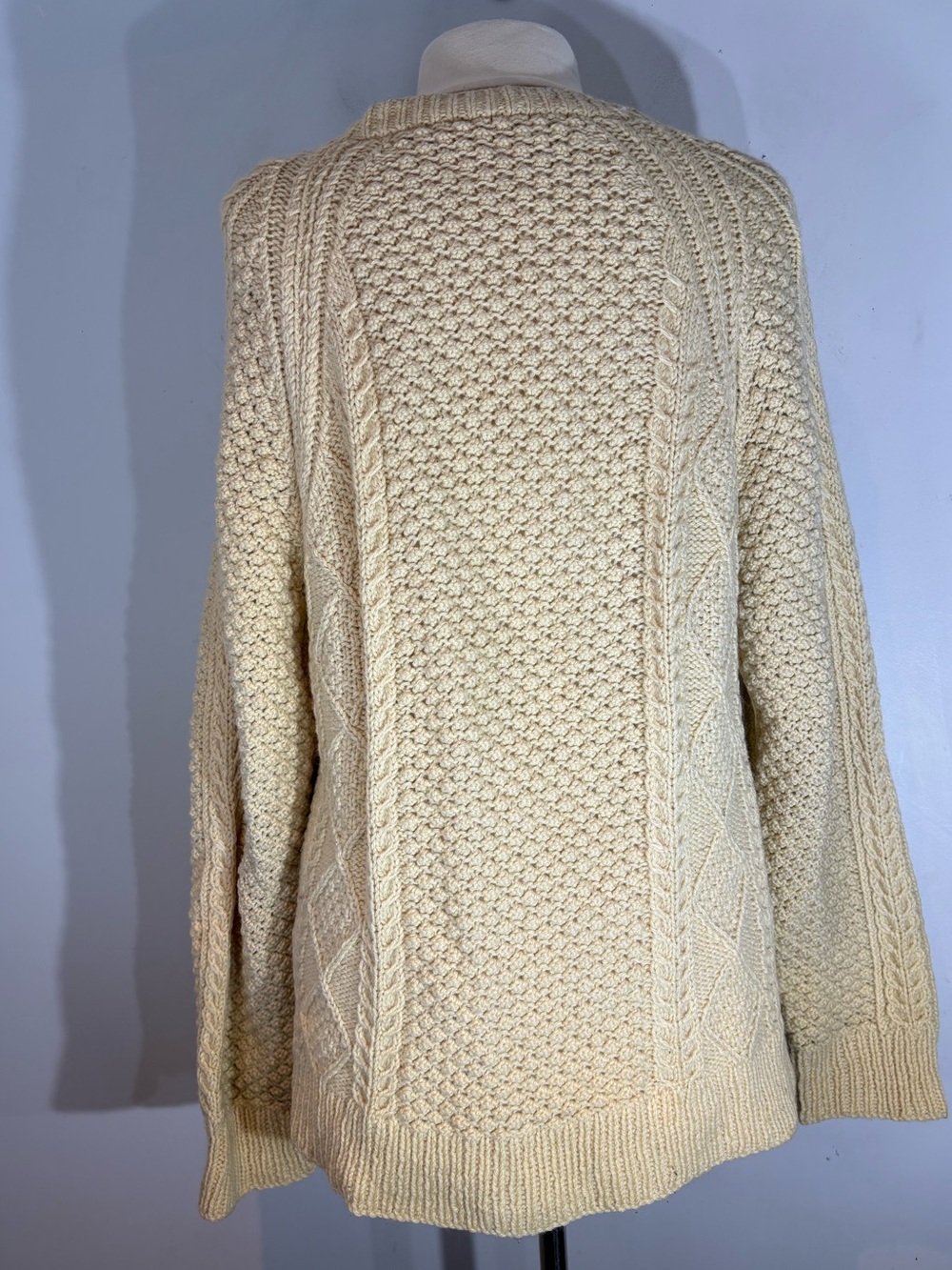 Vintage Wool Fisherman Cable Knit Cardigan Sweater XL Cream - Picture 8 of 10